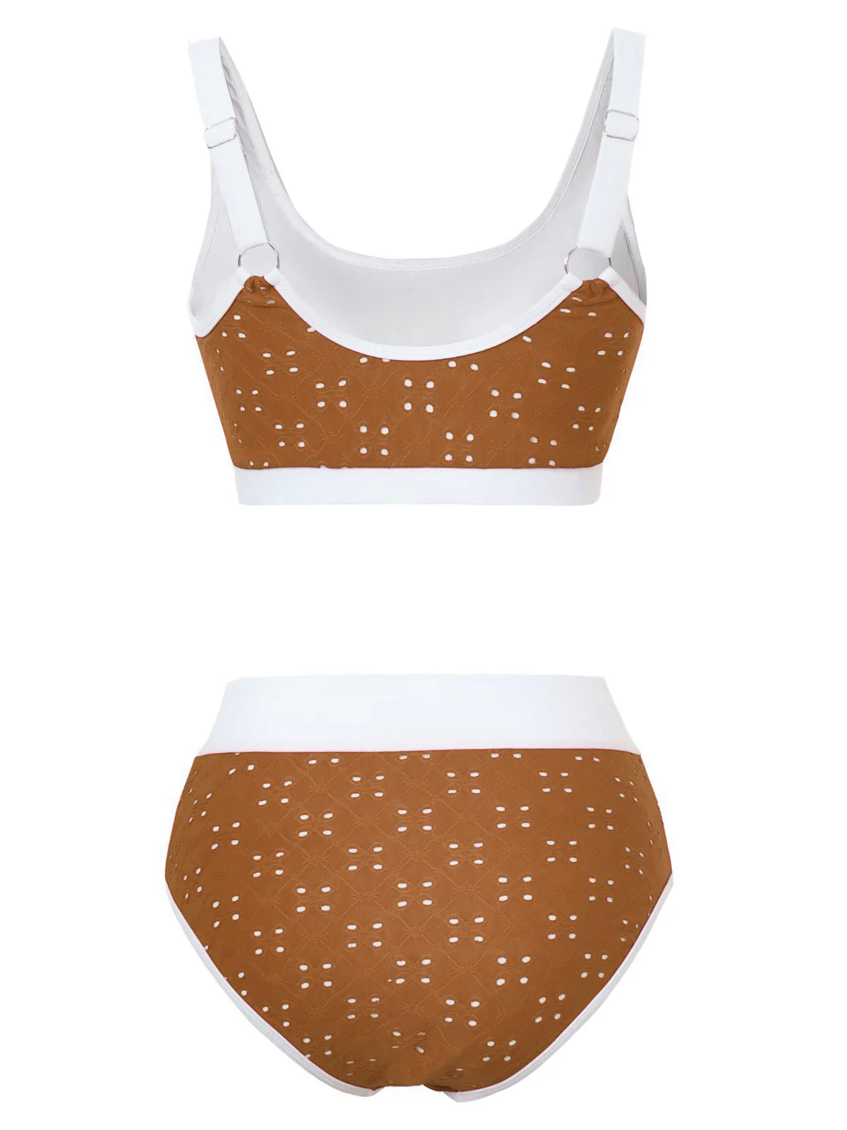 1940s Eyelet High Waisted Color Block Tankini Set - Image 7