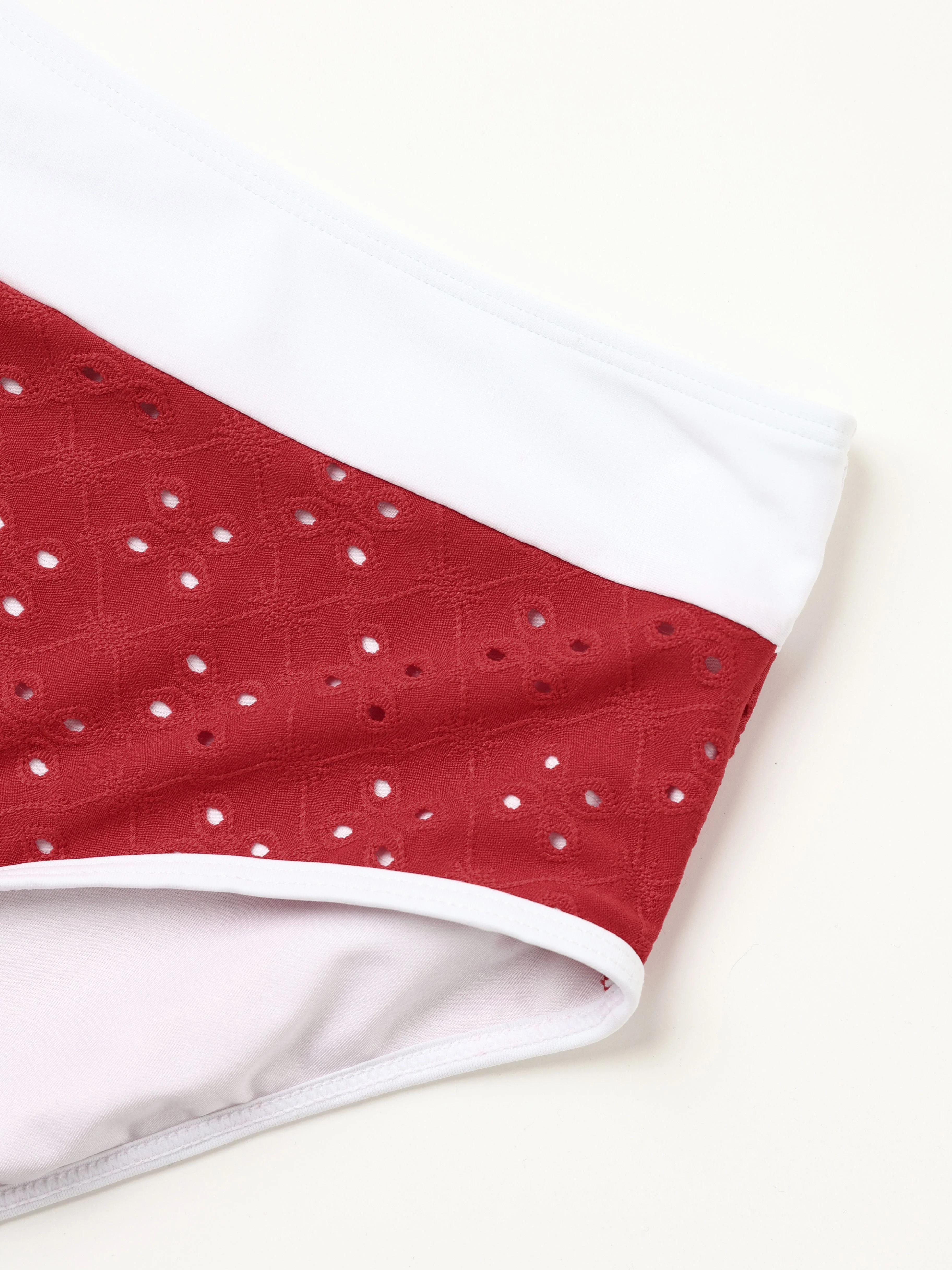 1940s Eyelet High Waisted Color Block Tankini Set - Image 8