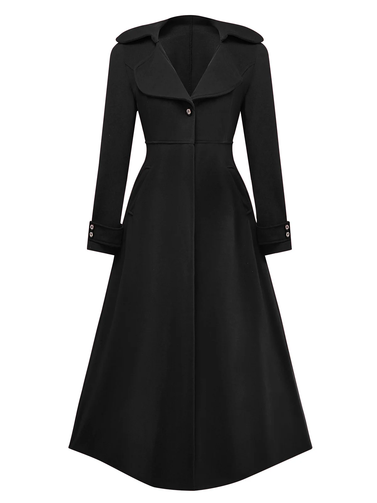 1940s Faux-Wool Notched Collar Long Coat - Image 2