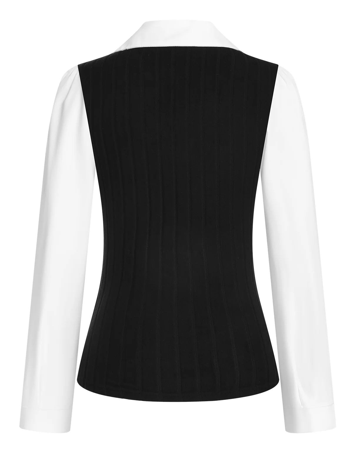 1940s Fleece Long-Sleeved V-Neck Ptachwork Blouse - Image 3