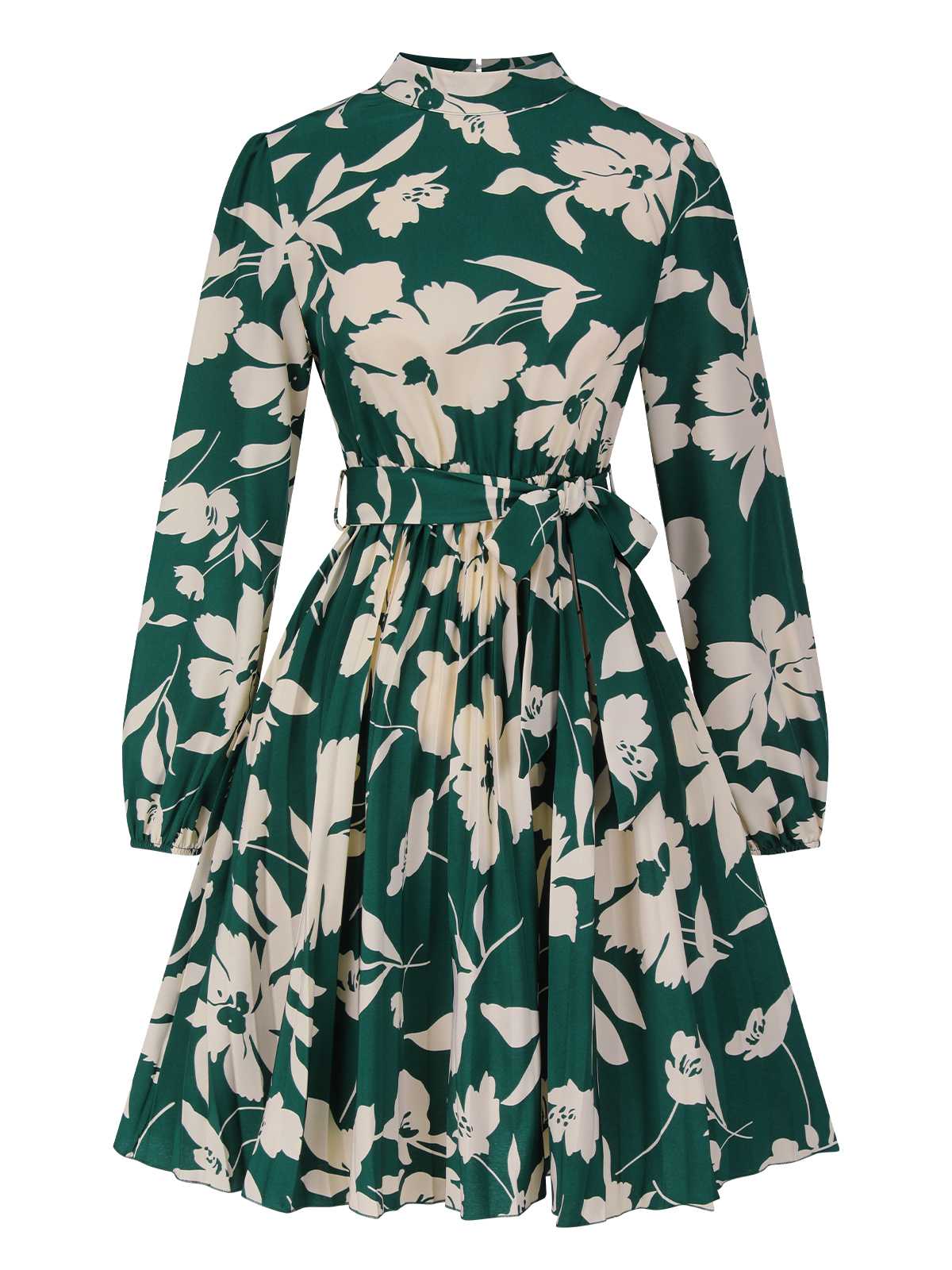 1940s Floral Belted Pleated Dress - Image 2
