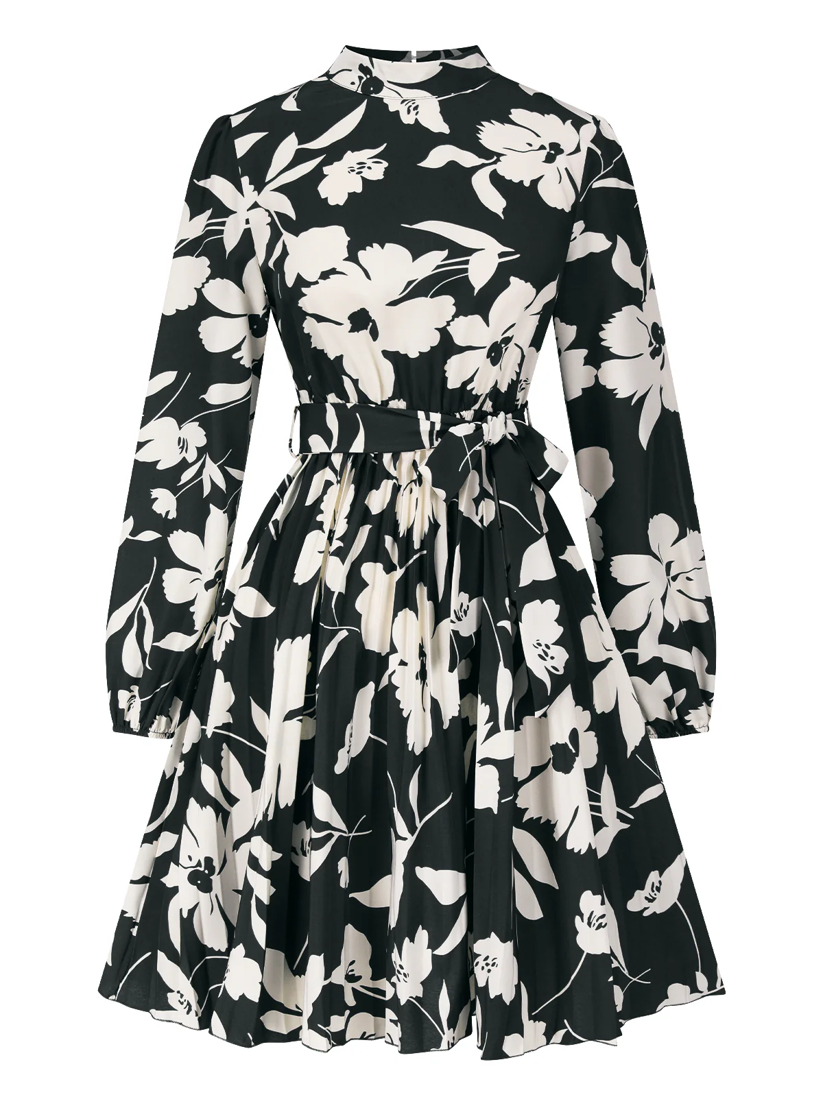 1940s Floral Belted Pleated Dress - Image 6