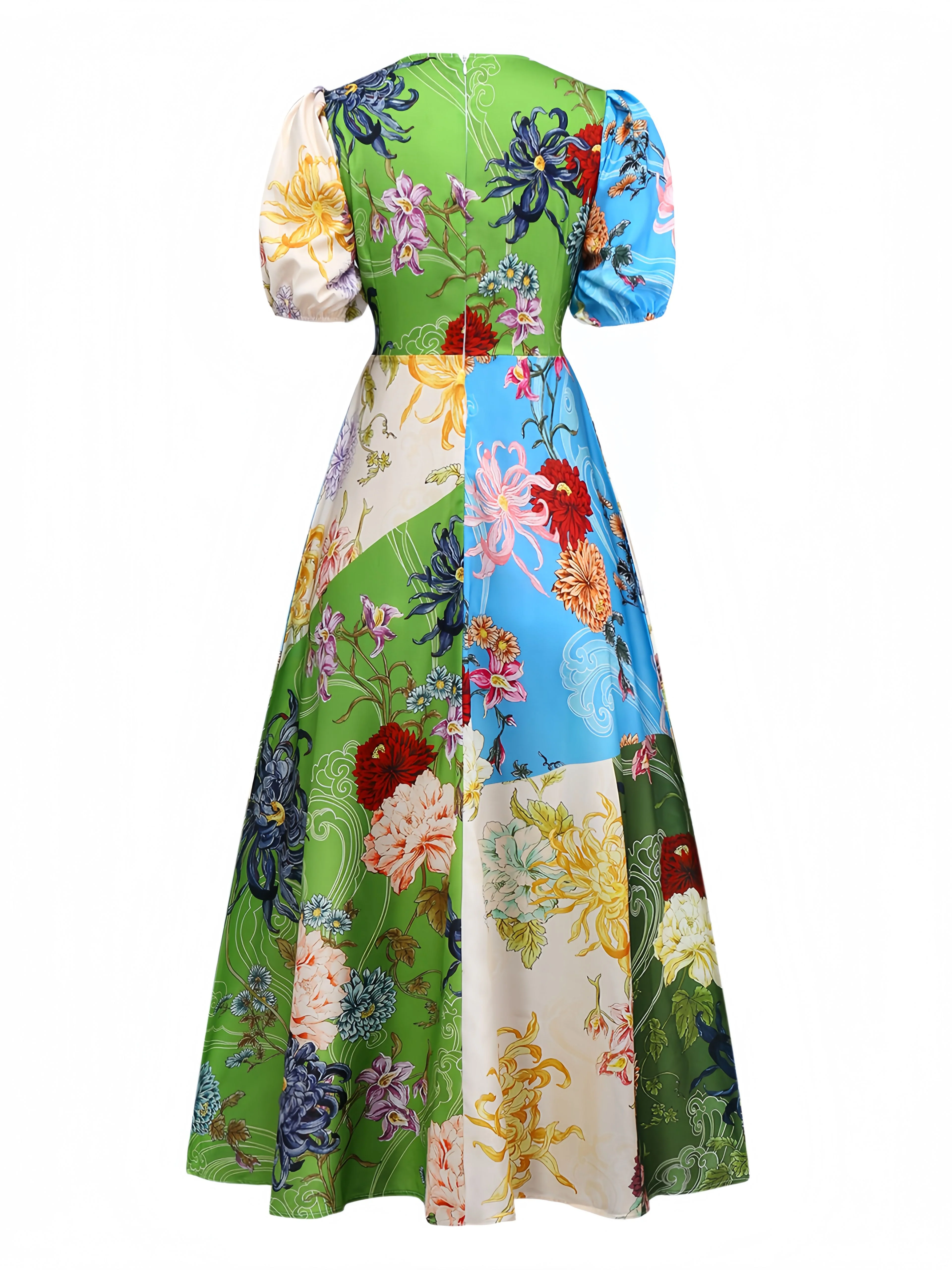 1940s Floral Doodle Puff Sleeve Dress - Image 2