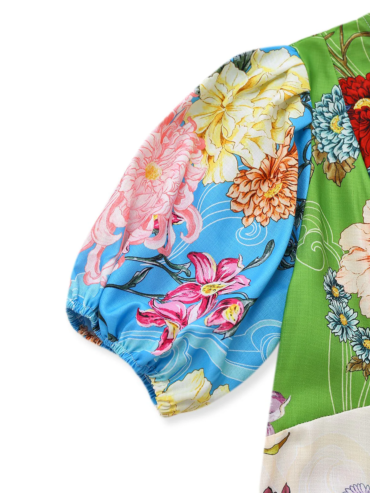 1940s Floral Doodle Puff Sleeve Dress - Image 4