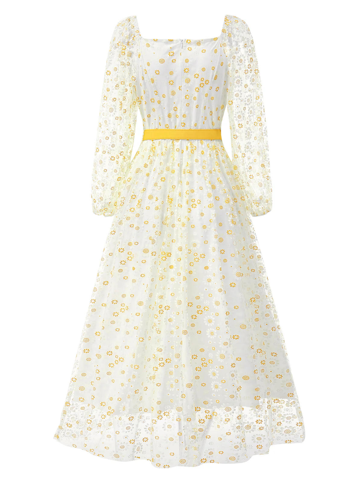 1940s Floral Illusion Square Neck Belt Dress - Image 10