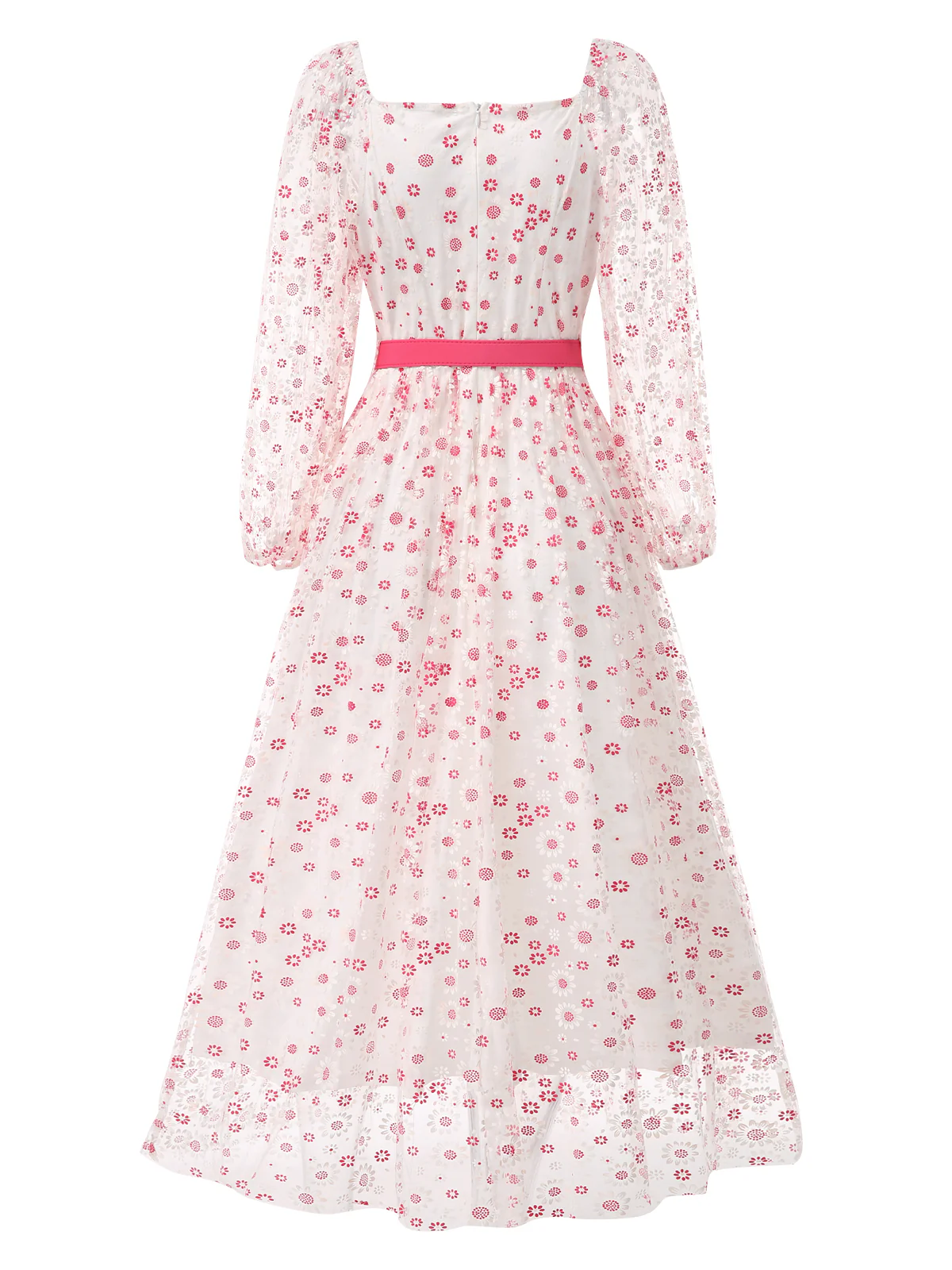 1940s Floral Illusion Square Neck Belt Dress - Image 3