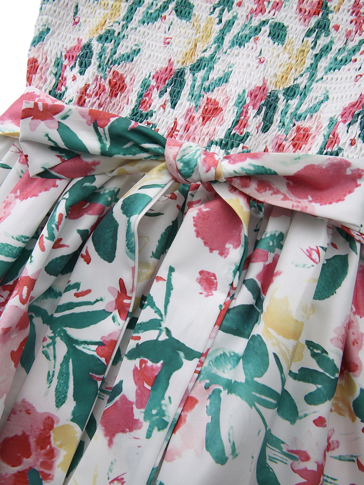 1940s Floral Lace-Up Square Neck Bell Sleeve Dress - Image 4