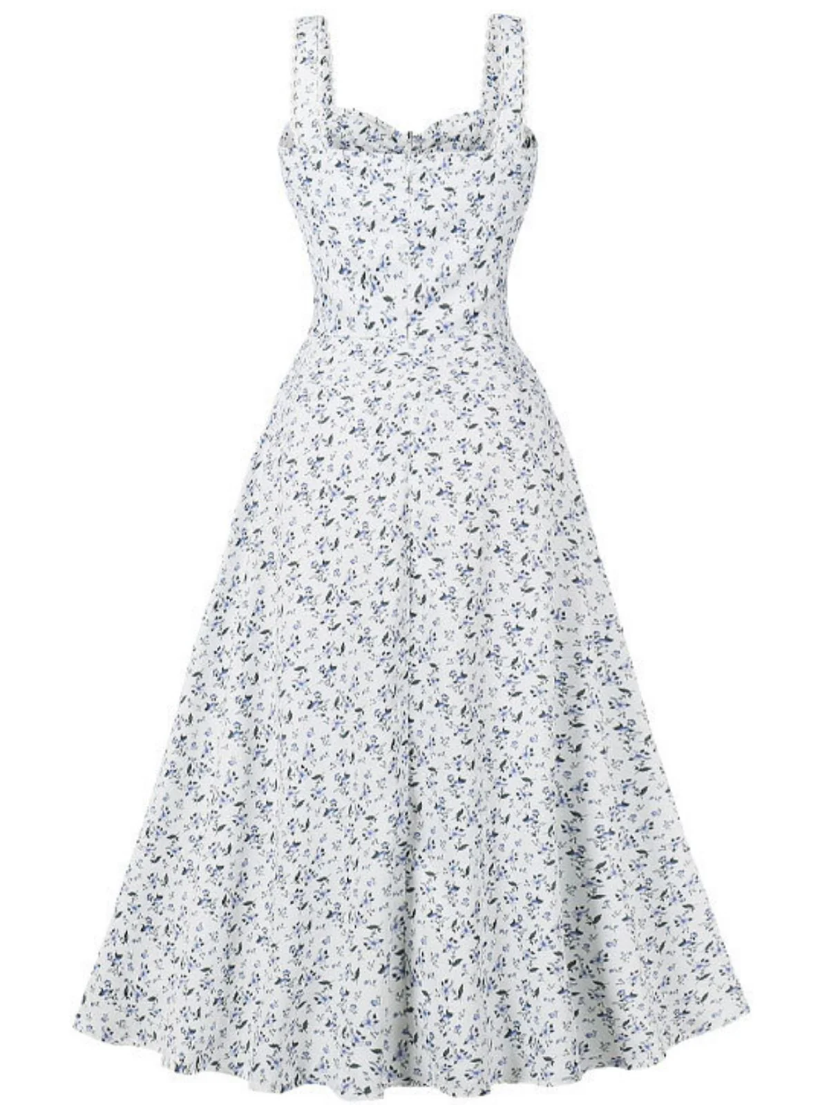 1940s Floral Lace-Up Wide Strap Dress - Image 10