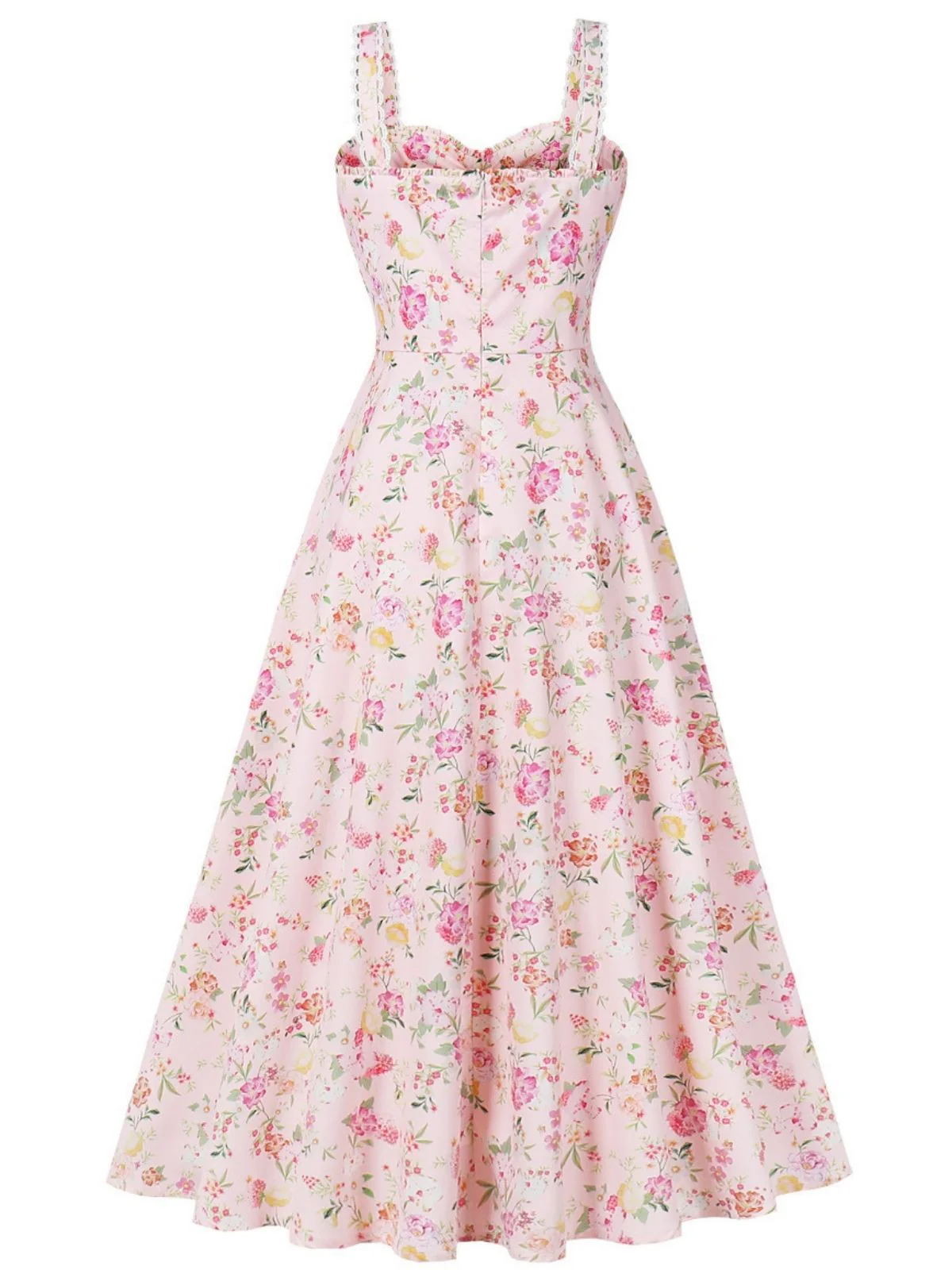 1940s Floral Lace-Up Wide Strap Dress - Image 2