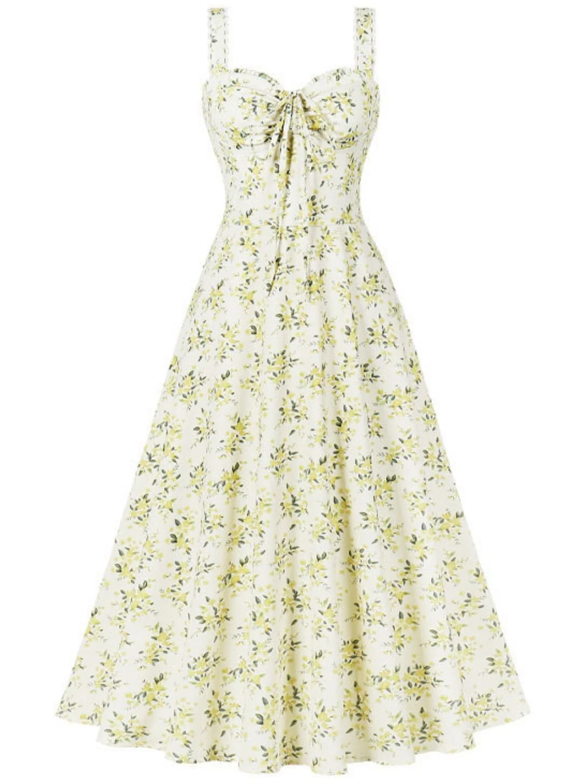 1940s Floral Lace-Up Wide Strap Dress - Image 3