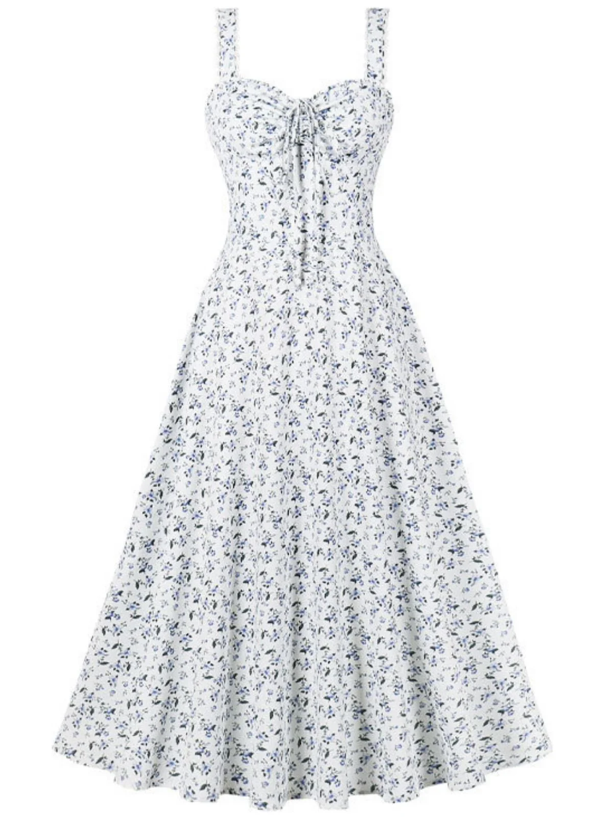 1940s Floral Lace-Up Wide Strap Dress - Image 4