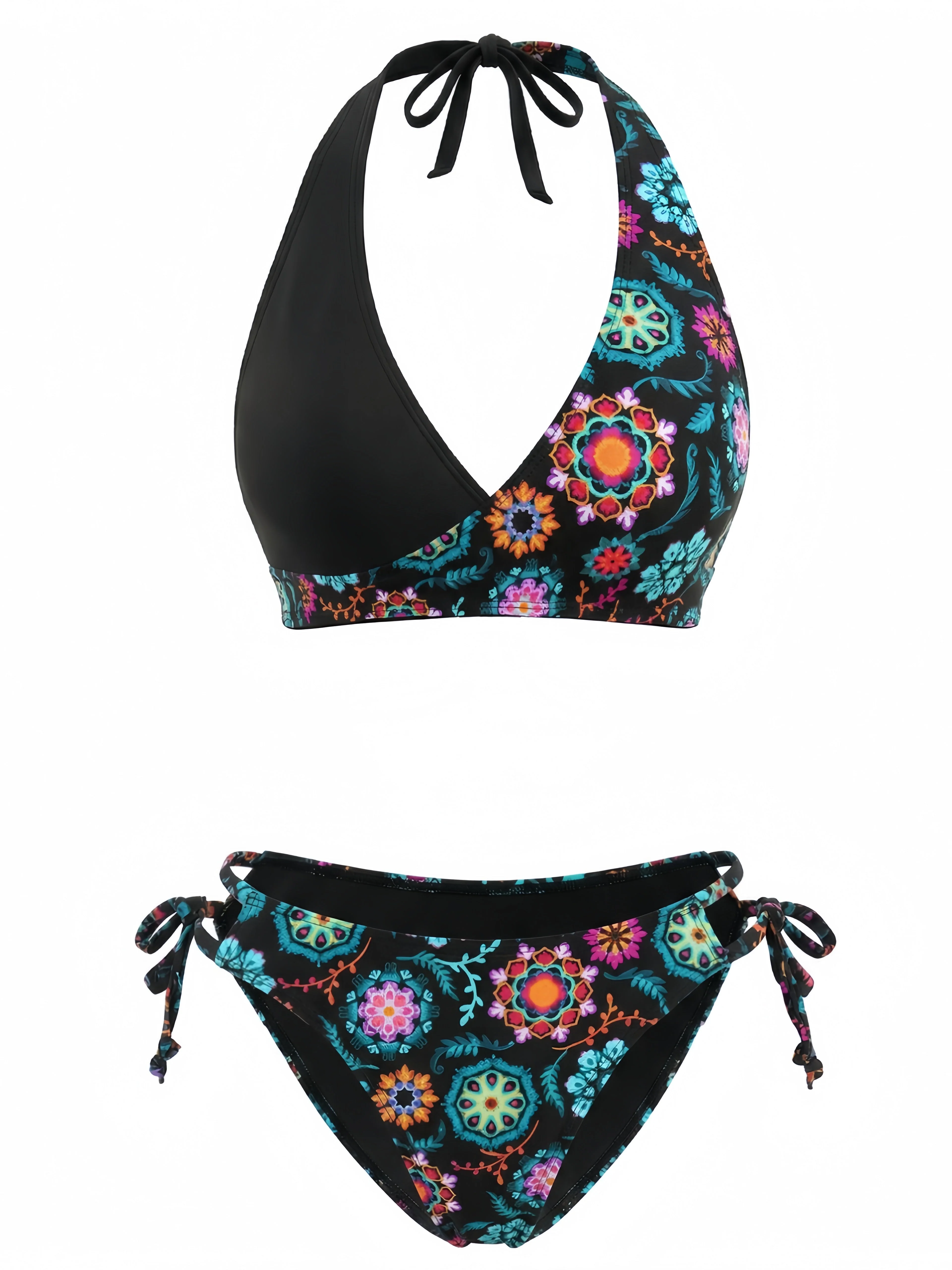 1940s Floral Print Halter Bikini Set - Image 4