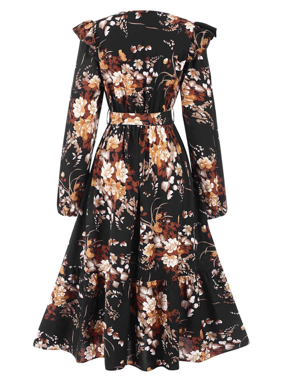 1940s Floral Print V-Neck Wrap Long Sleeve Dress - Image 2
