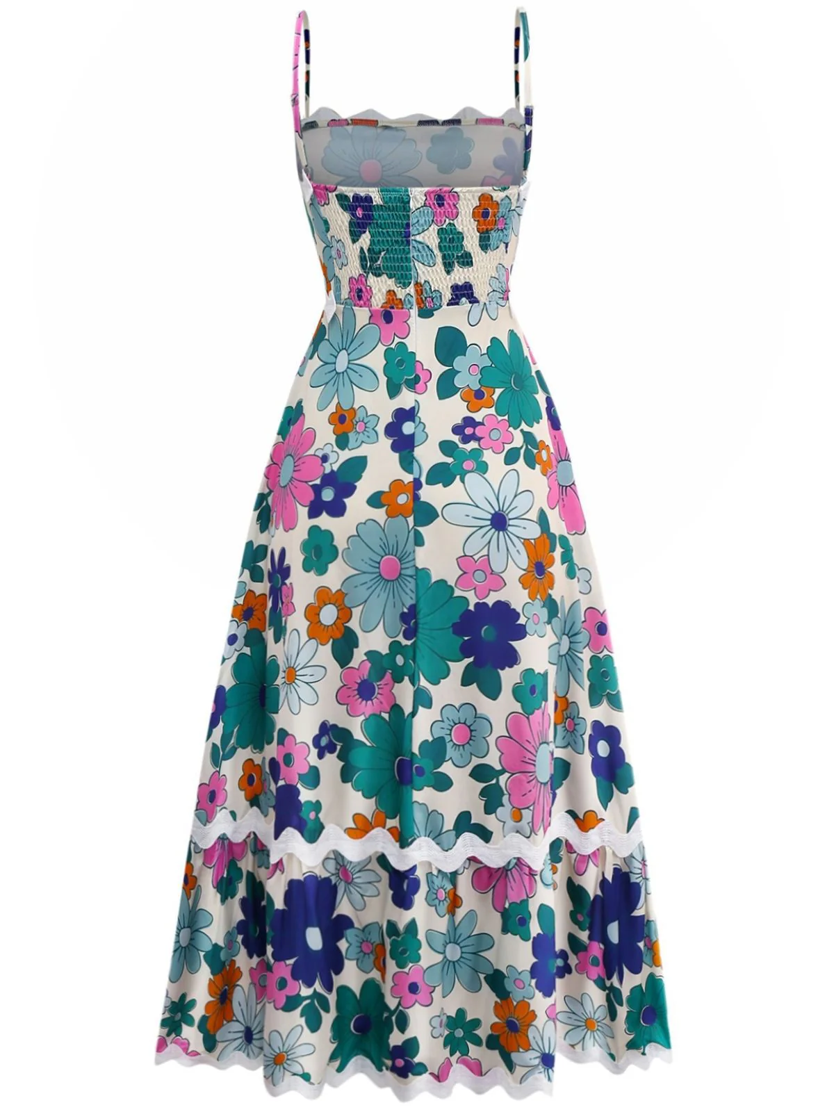 1940s Floral Ruffle Trim Spaghetti Strap Dress - Image 2