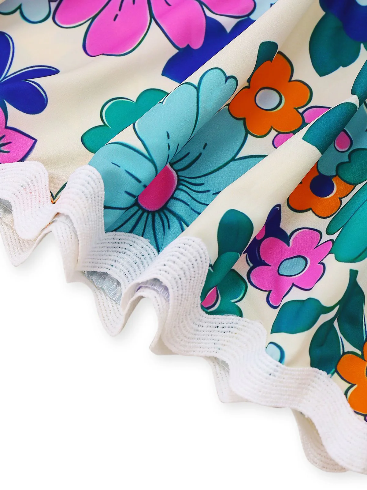 1940s Floral Ruffle Trim Spaghetti Strap Dress - Image 3