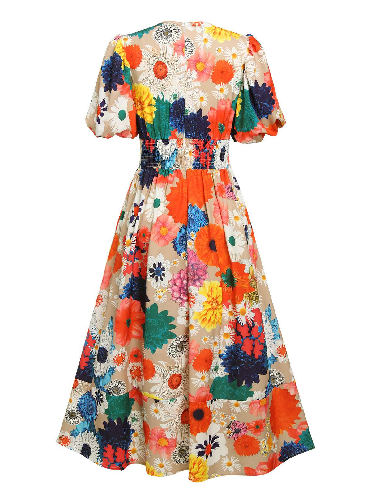 1940s Floral V-Neck Lantern Sleeve Dress - Image 3