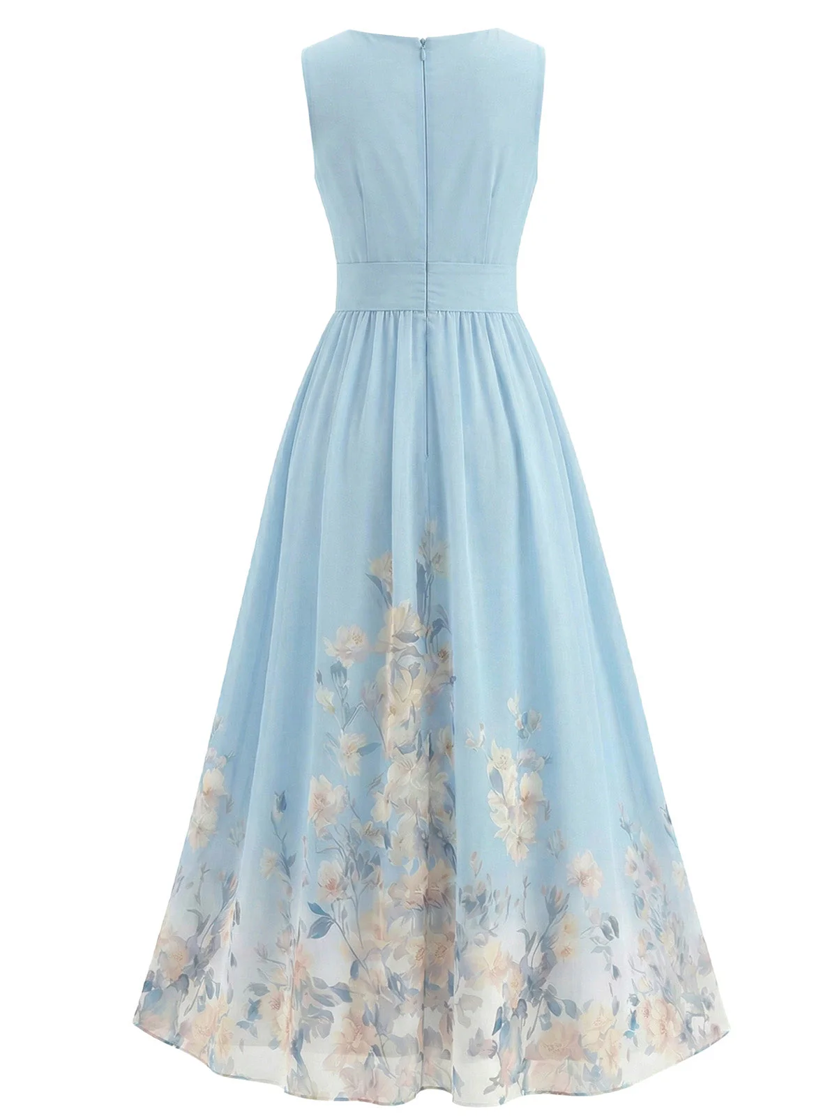 1940s Floral V-Neck Sleeveless Midi Dress - Image 2