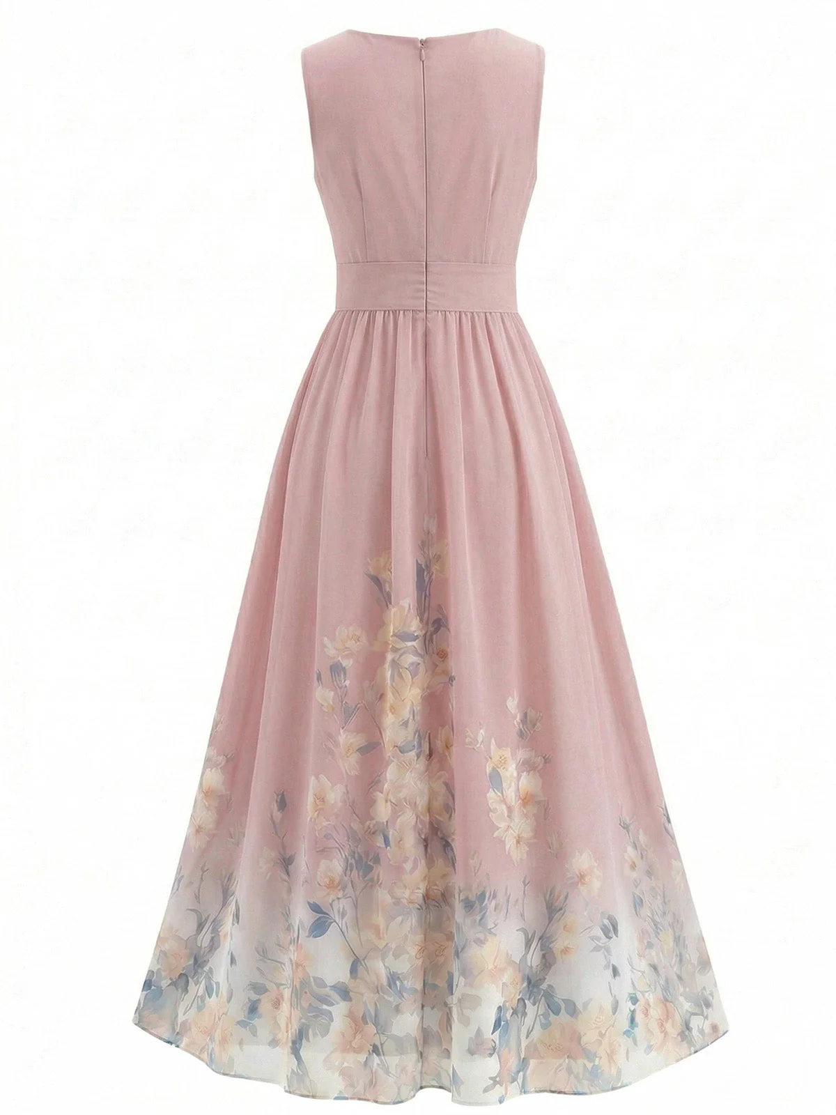 1940s Floral V-Neck Sleeveless Midi Dress - Image 6
