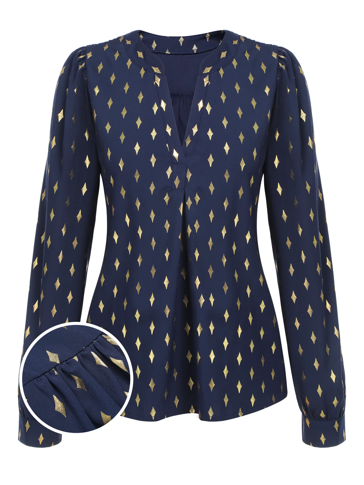 1940s Foil Stamping Stars V-Neck Blouse - Image 15