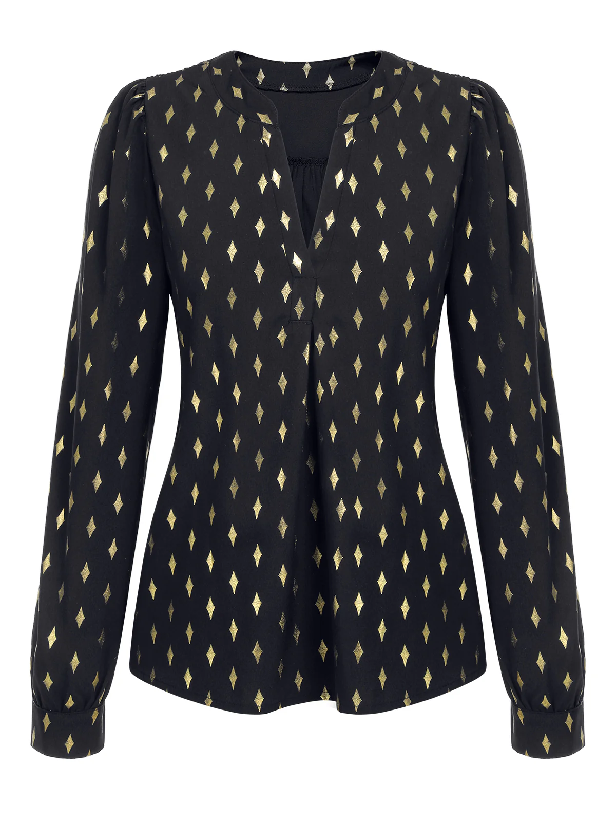 1940s Foil Stamping Stars V-Neck Blouse - Image 2