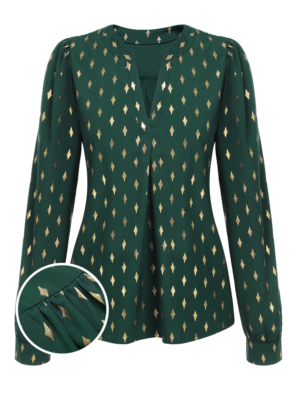 1940s Foil Stamping Stars V-Neck Blouse - Image 8