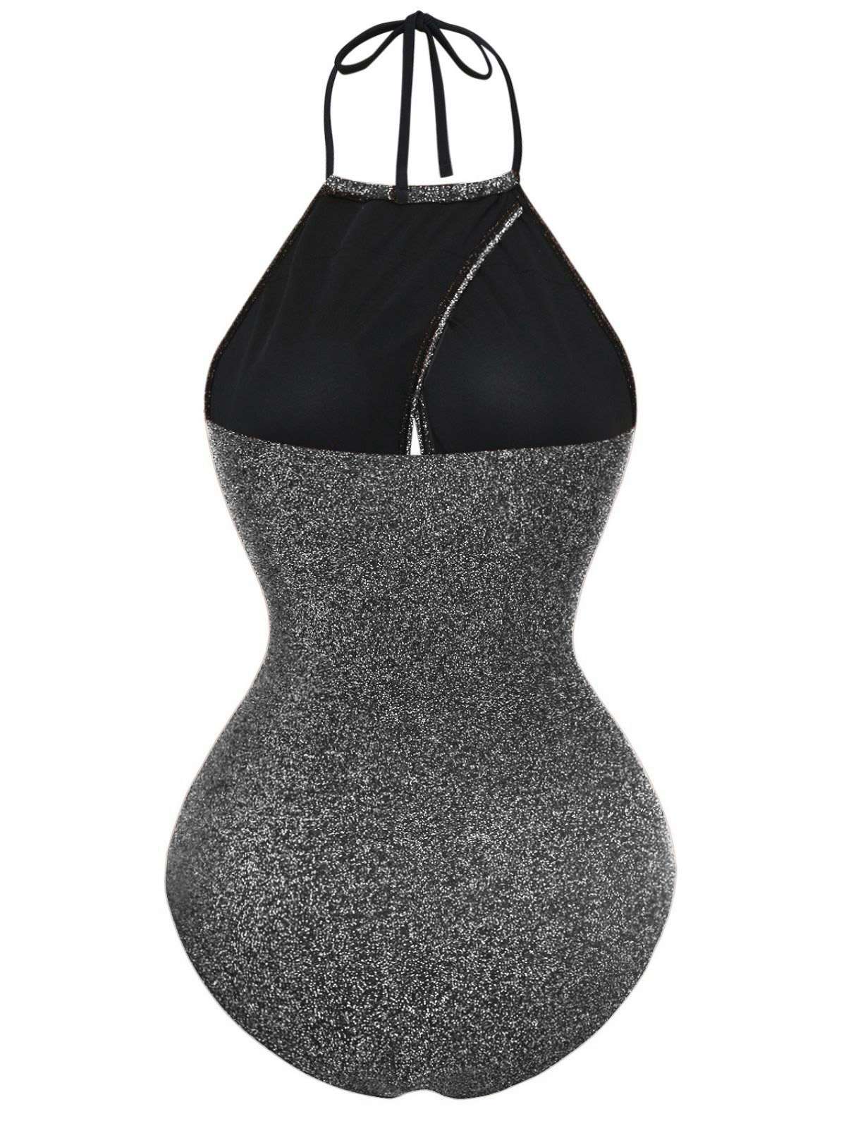 1940s Glitter Halter Cutout Bow One-Piece Swimsuit - Image 8