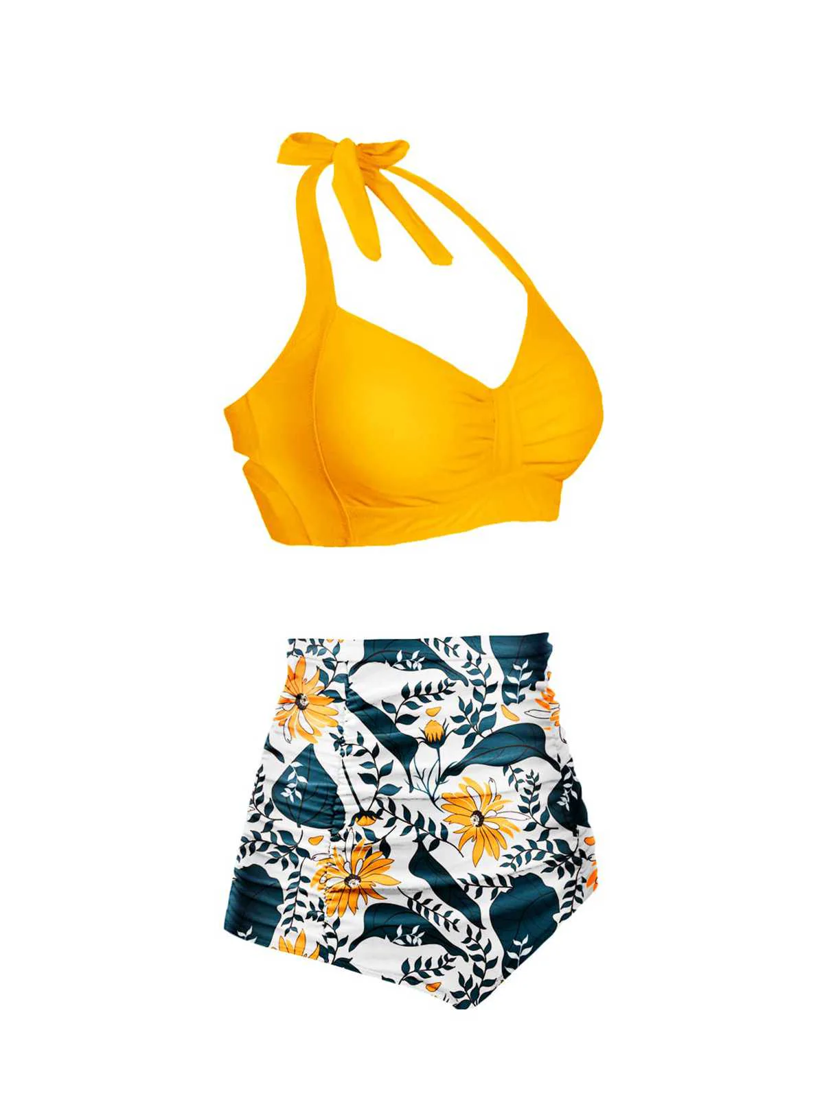 1940s Halter Pleated Solid Swimsuit - Image 2