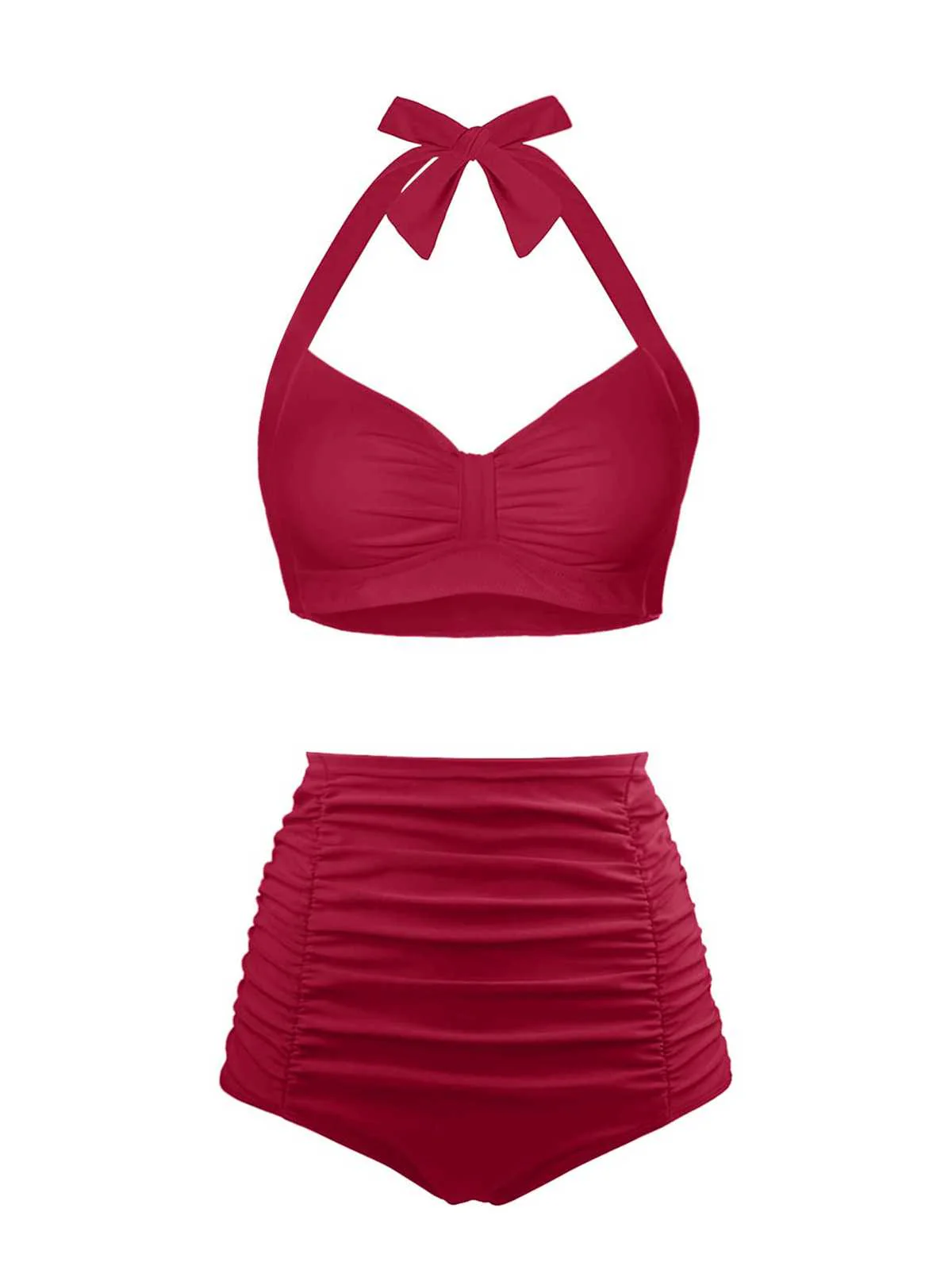 1940s Halter Pleated Solid Swimsuit - Image 3