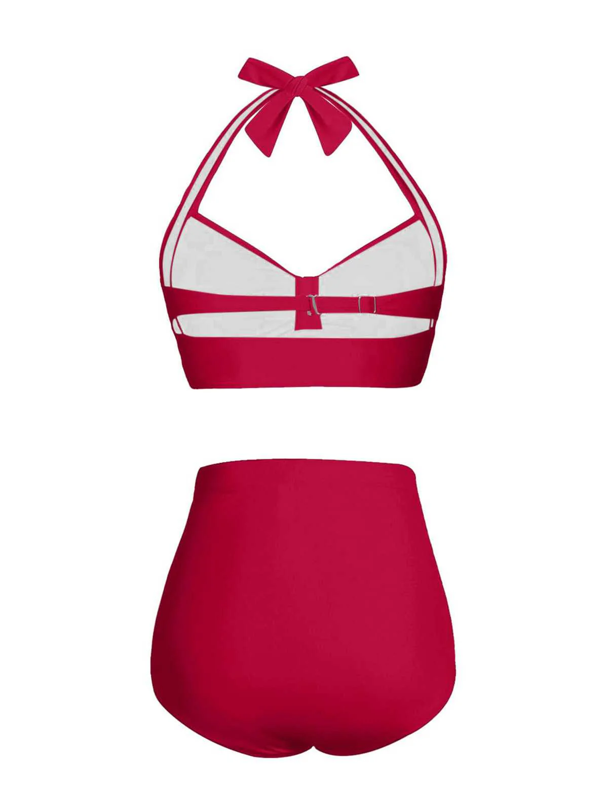 1940s Halter Pleated Solid Swimsuit - Image 4