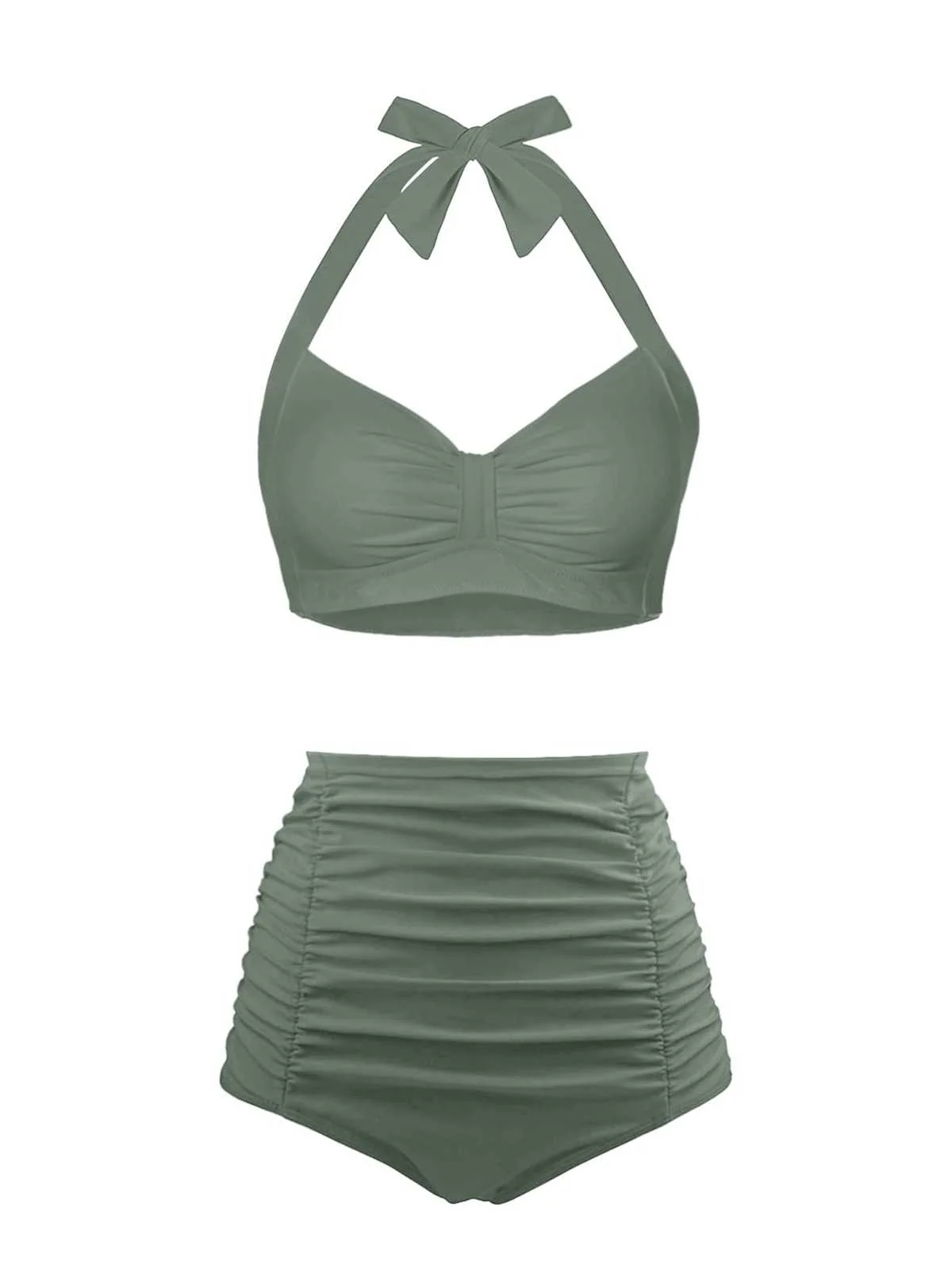 1940s Halter Pleated Solid Swimsuit - Image 5
