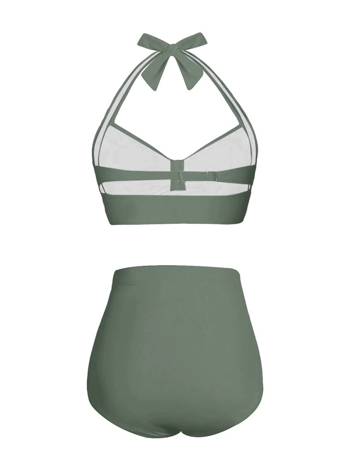 1940s Halter Pleated Solid Swimsuit - Image 6