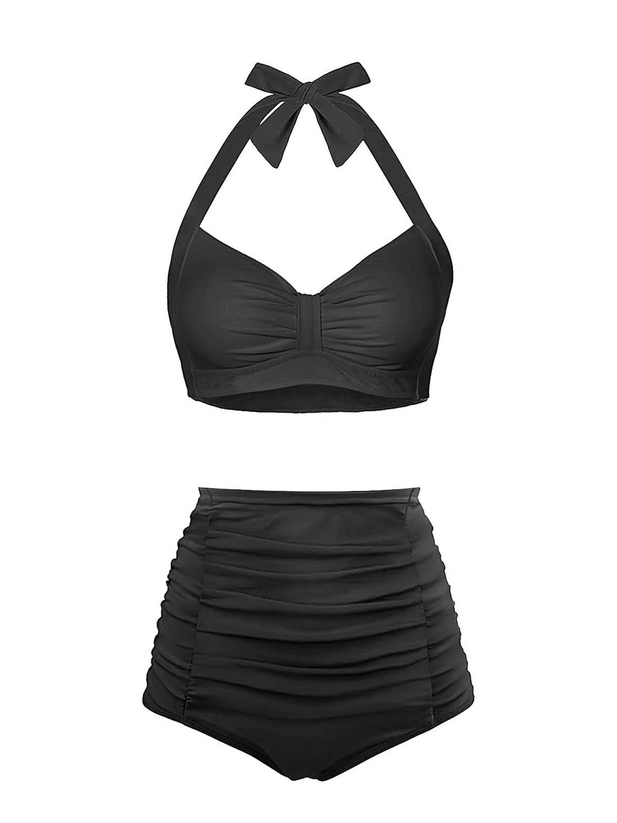 1940s Halter Pleated Solid Swimsuit - Image 7