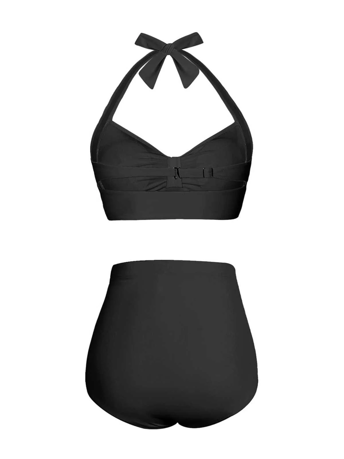 1940s Halter Pleated Solid Swimsuit - Image 8