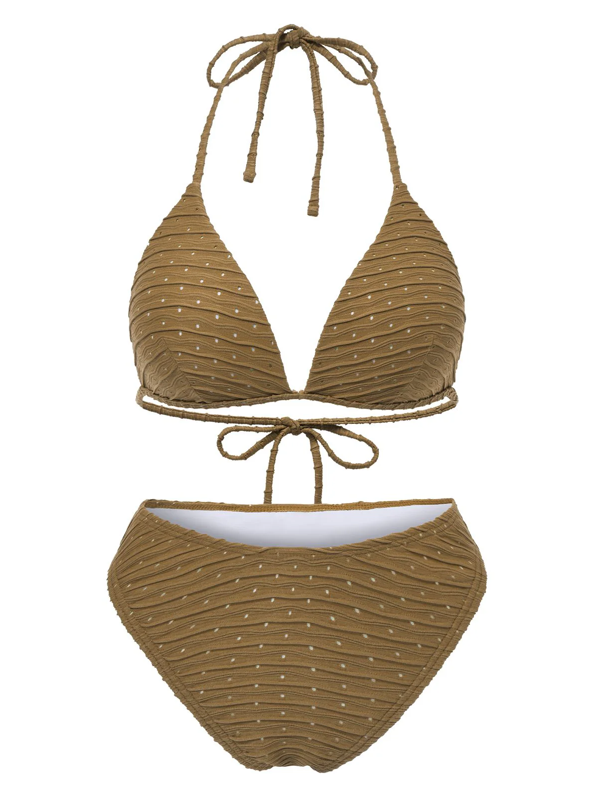 1940s Halter Textured Solid Bikini Set & Cover-Up - Image 2