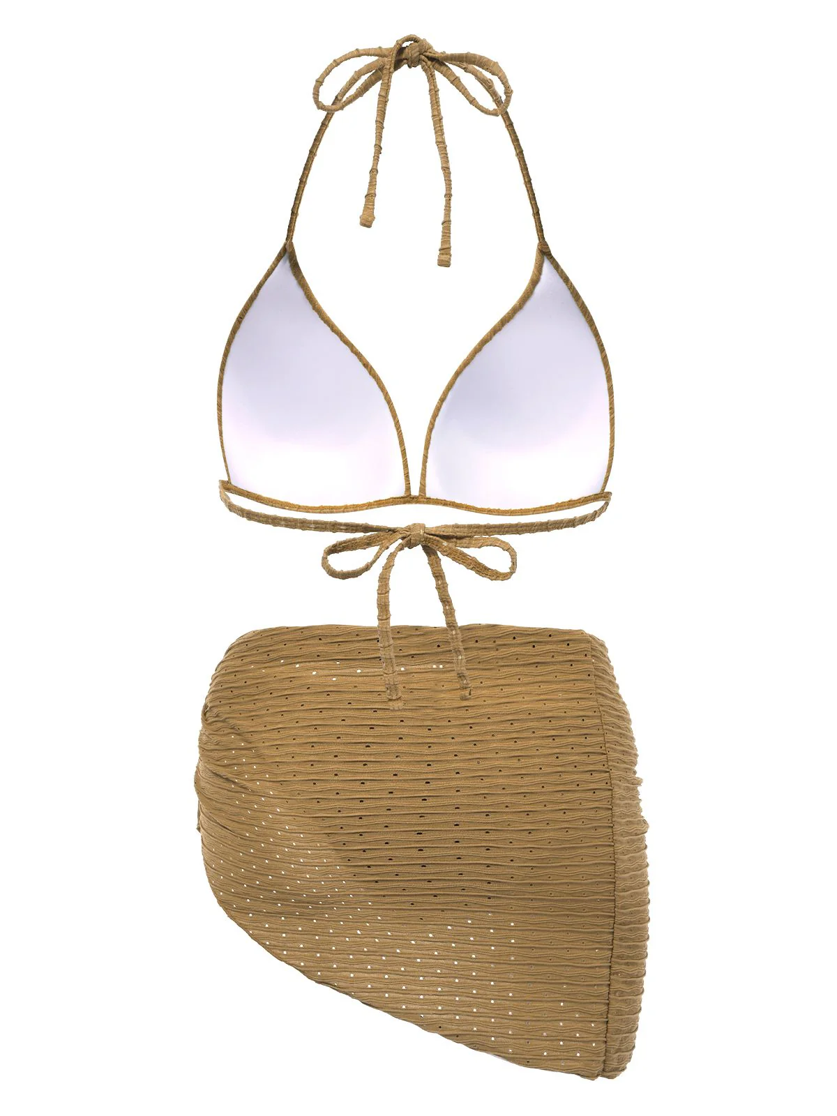 1940s Halter Textured Solid Bikini Set & Cover-Up - Image 3