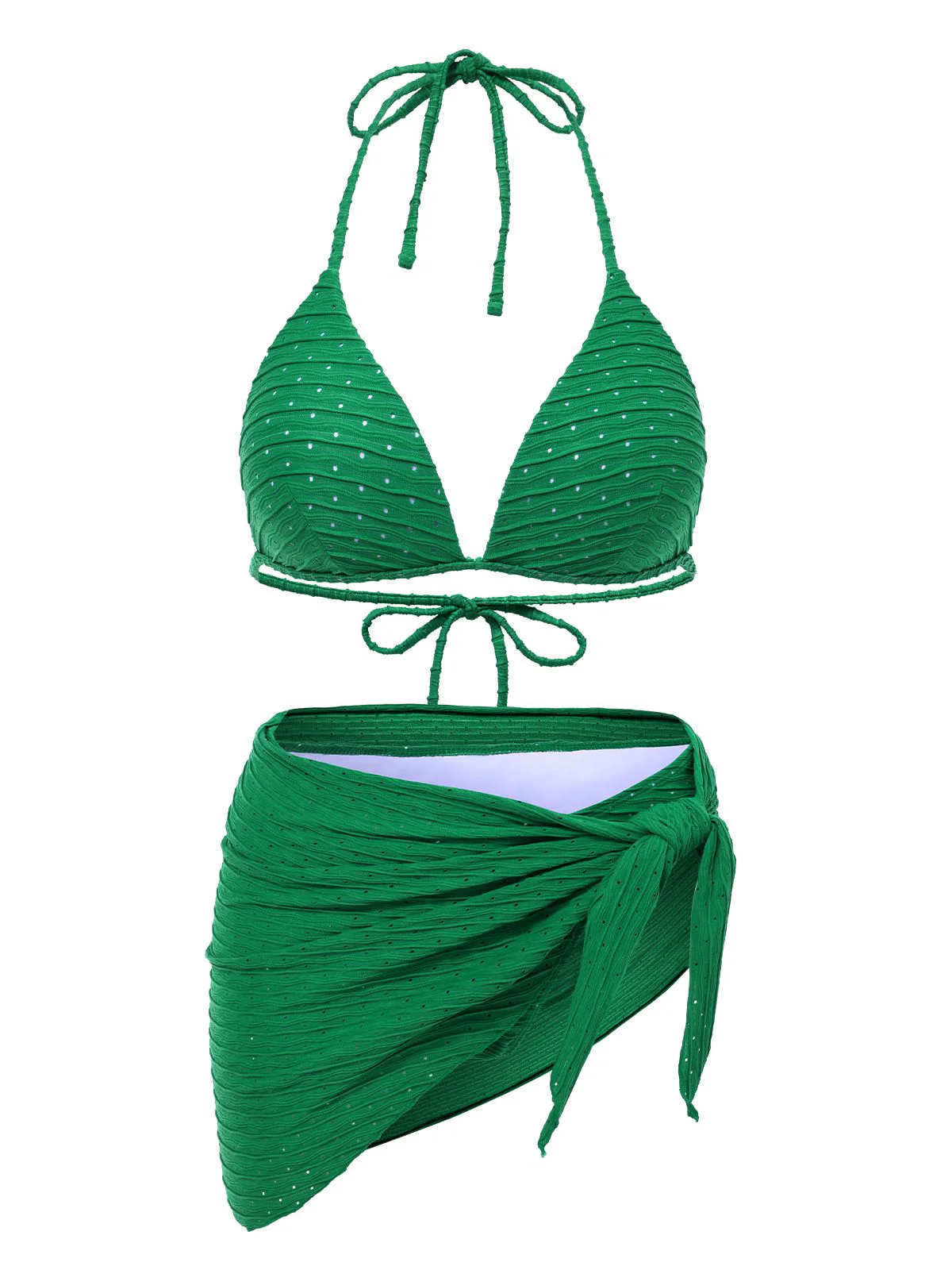 1940s Halter Textured Solid Bikini Set & Cover-Up - Image 5
