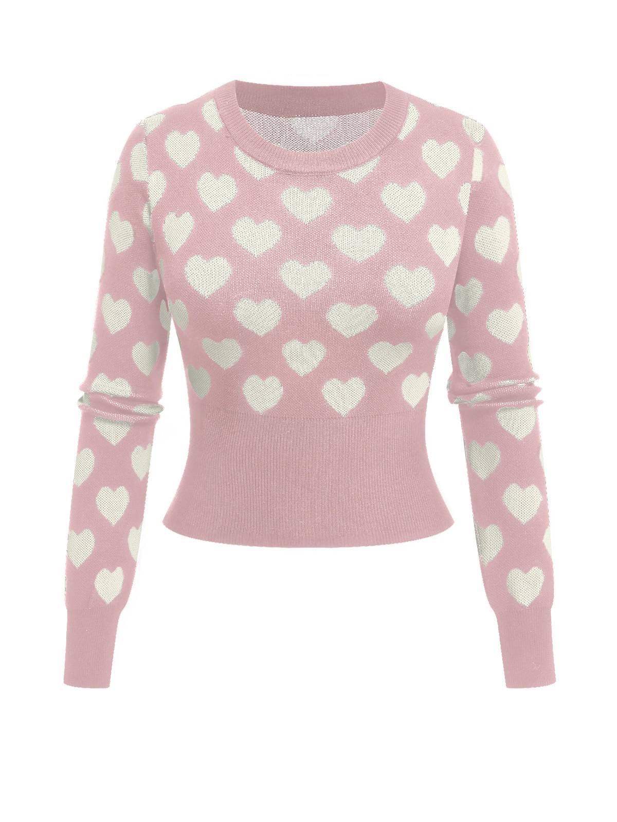 1940s Hearts Contrast Short Sweater - Image 3