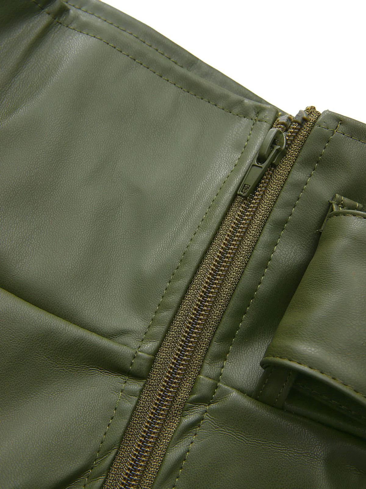 1940s High-Waist Metal Belt PU Leather Wide-Leg Pants - Image 4