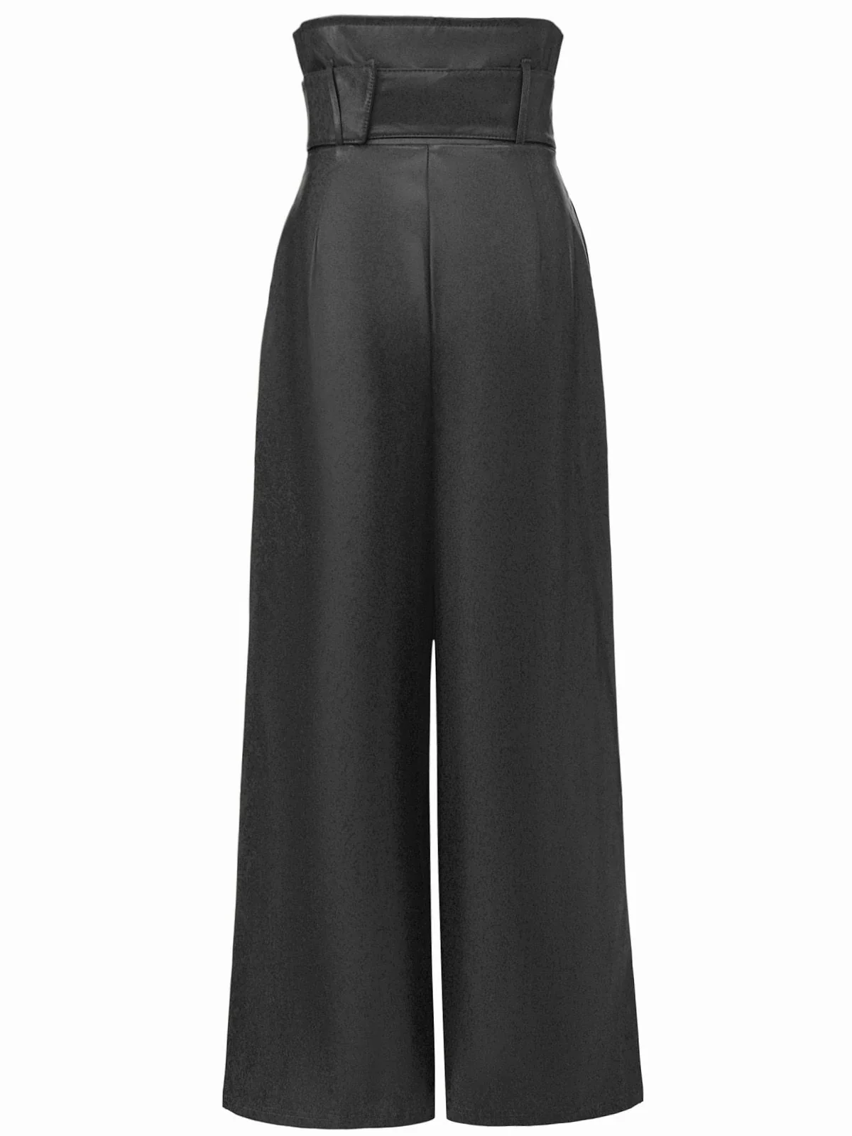 1940s High-Waist Metal Belt PU Leather Wide-Leg Pants - Image 8