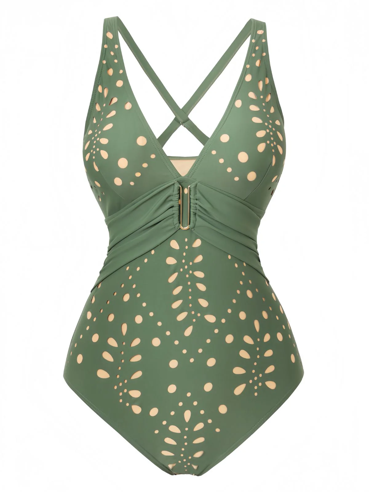 1940s Hollow Out Metal Buckle One-Piece Swimsuit - Image 2