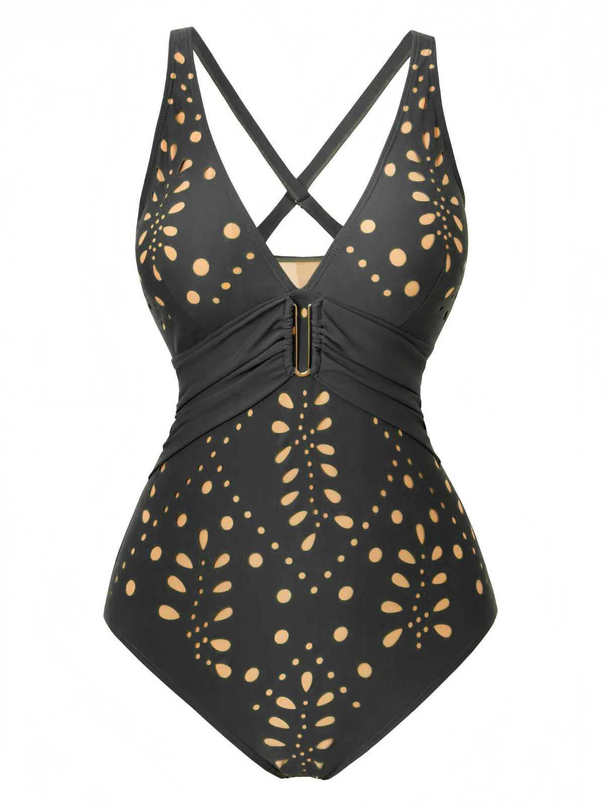 1940s Hollow Out Metal Buckle One-Piece Swimsuit - Image 4