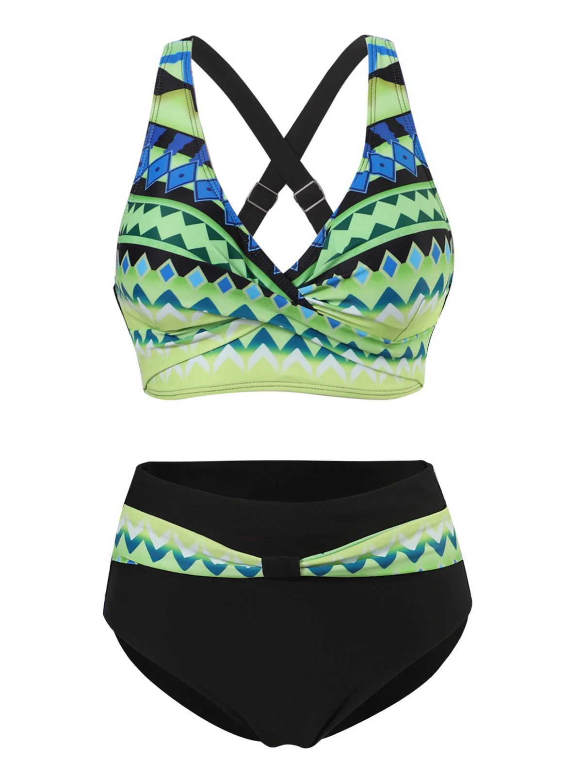 1940s Irregular Printed Patchwork Bikini Set - Image 4