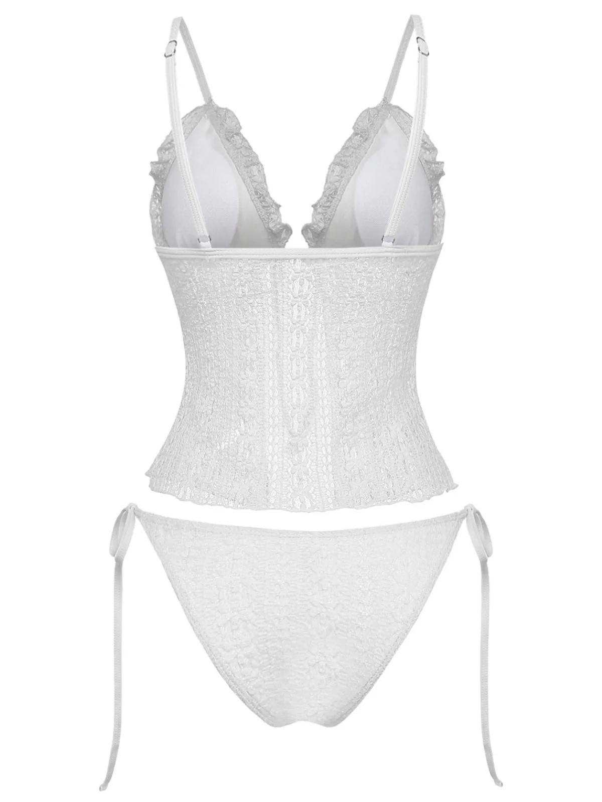 1940s Lace Knit Double-Layer Fabric Tankini Set - Image 11