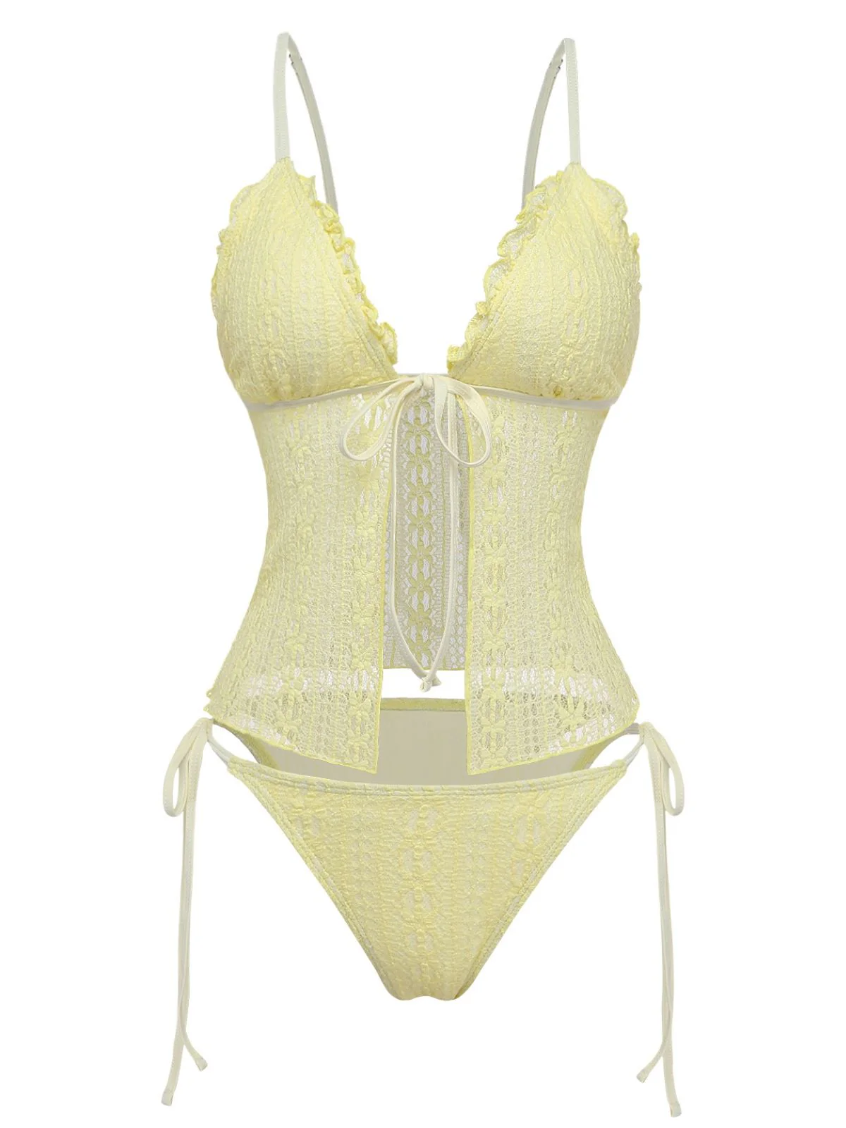 1940s Lace Knit Double-Layer Fabric Tankini Set - Image 2