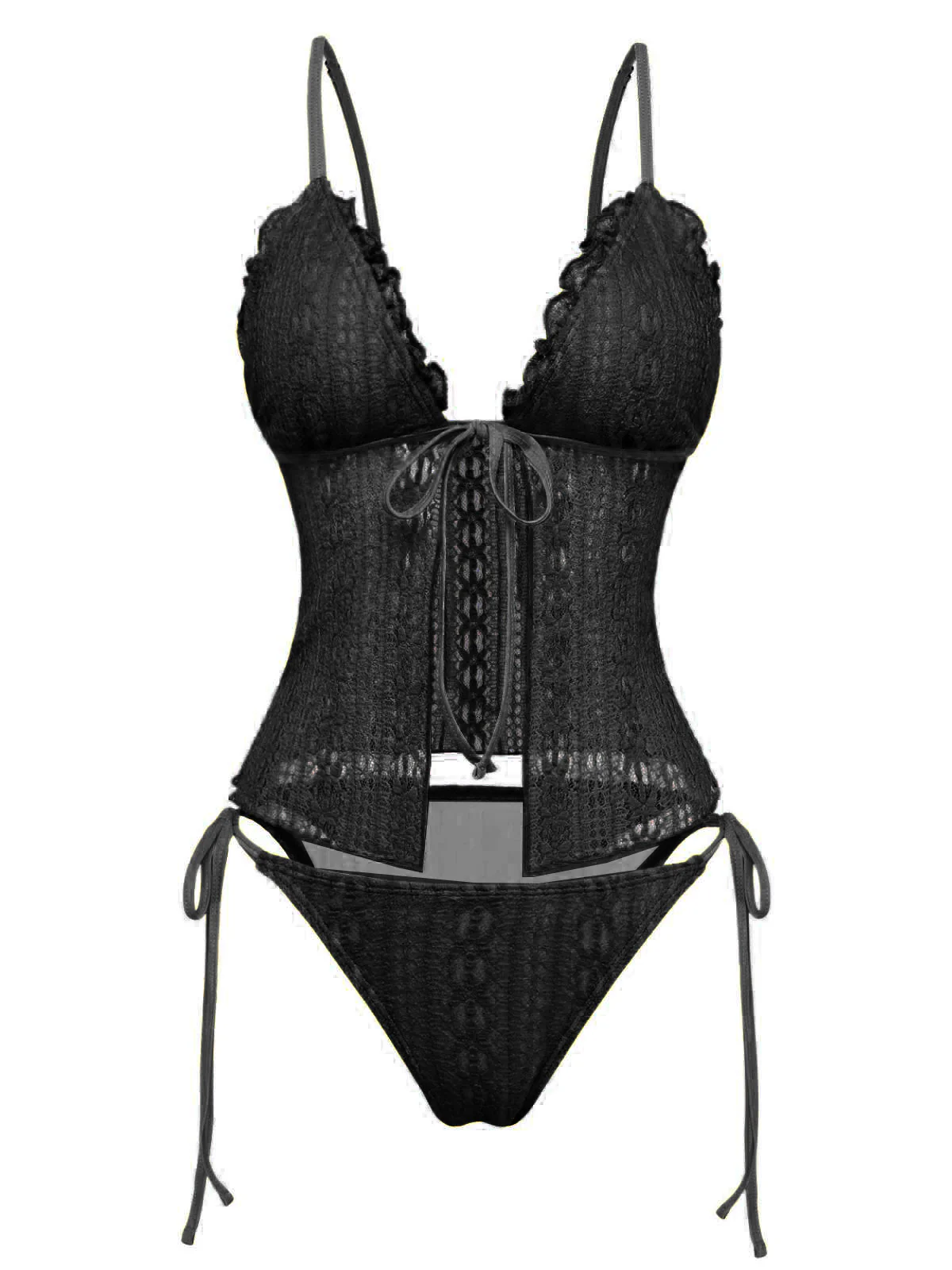 1940s Lace Knit Double-Layer Fabric Tankini Set - Image 8