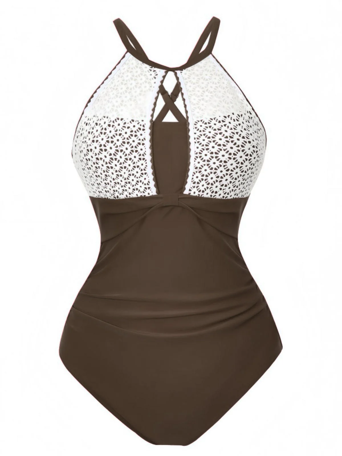 1940s Lace Patchwork Halter One-Piece Swimsuit - Image 4