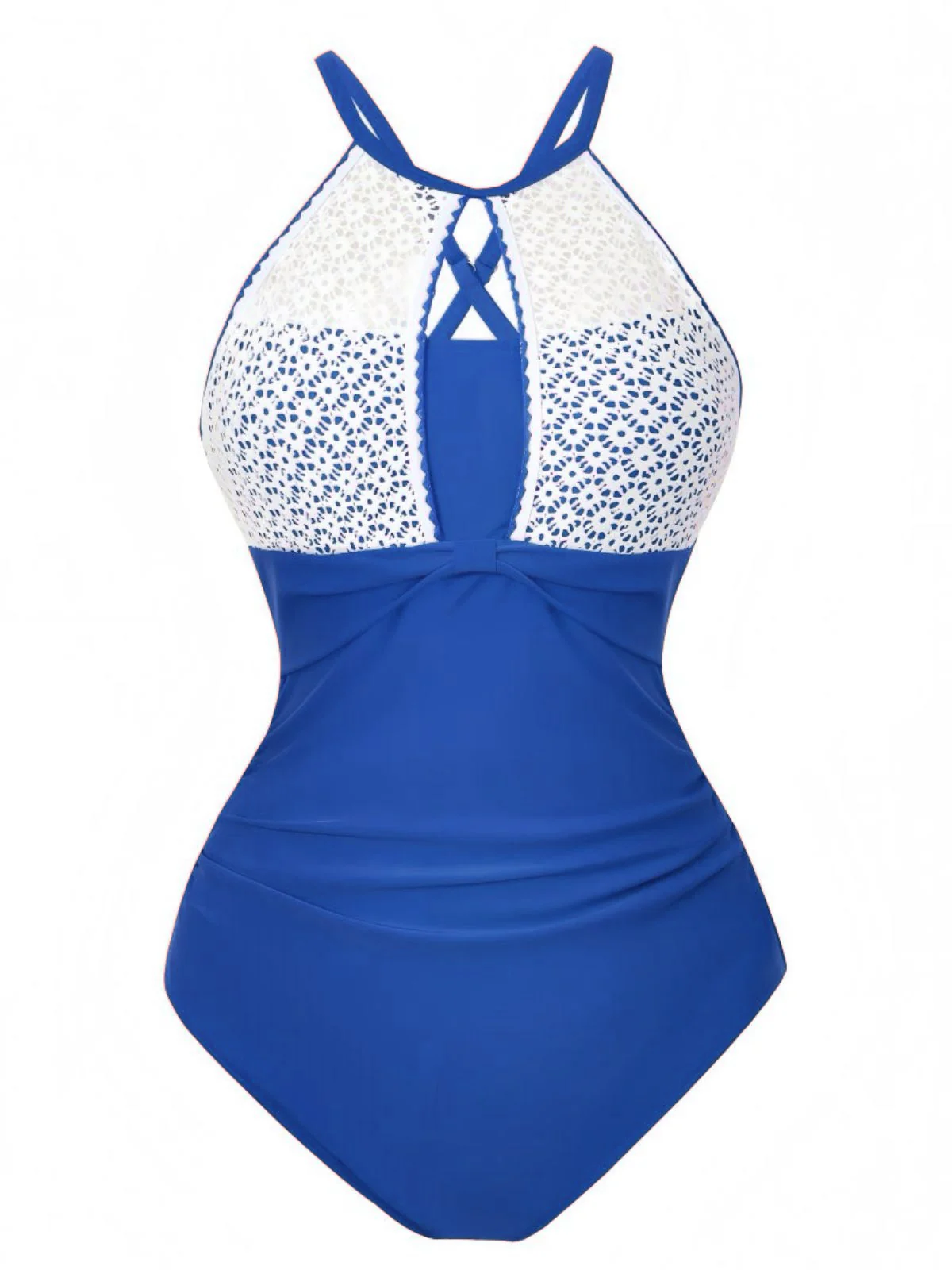 1940s Lace Patchwork Halter One-Piece Swimsuit - Image 6