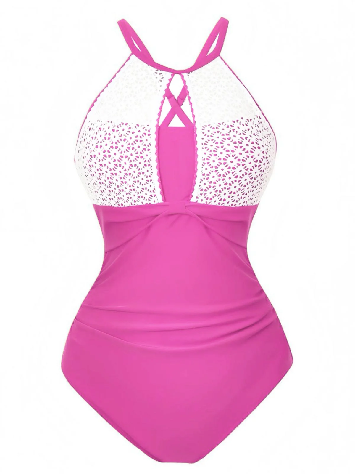 1940s Lace Patchwork Halter One-Piece Swimsuit - Image 8