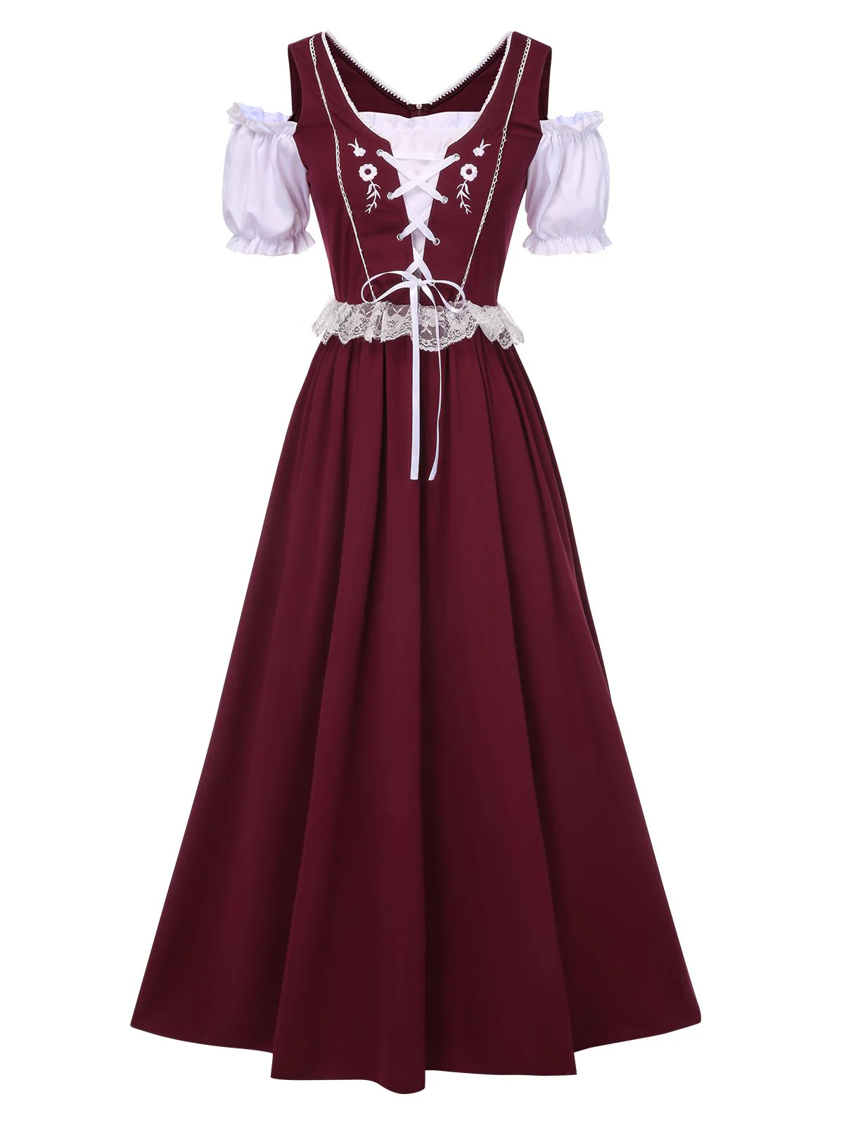 1940s Lace Puff Patchwork Dress & Ribbon - Image 2