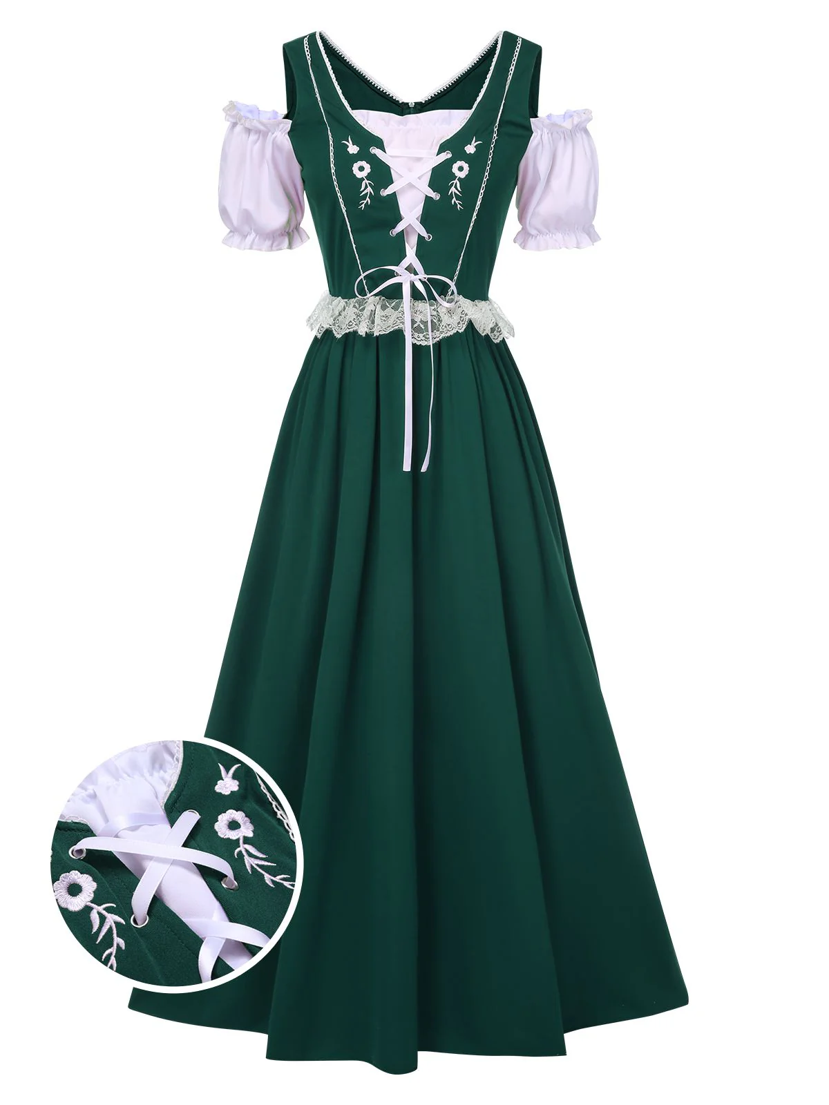 1940s Lace Puff Patchwork Dress & Ribbon - Image 4